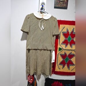 Vintage Striped Black and Tan Dress M